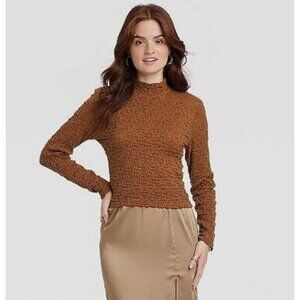 A New Day Women's Long Sleeve Slim Fit Mock Turtleneck T-Shirt Brown Small